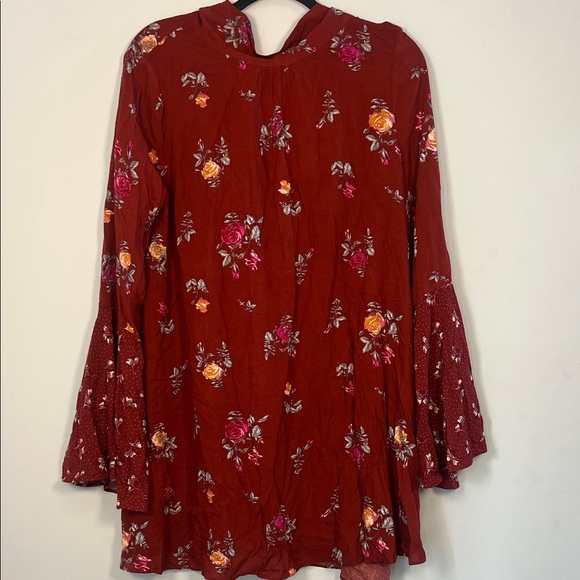 NWT Free People Women's Maroon Red Floral Vintage Combo Long Sleeve Dress Medium - Picture 4 of 12